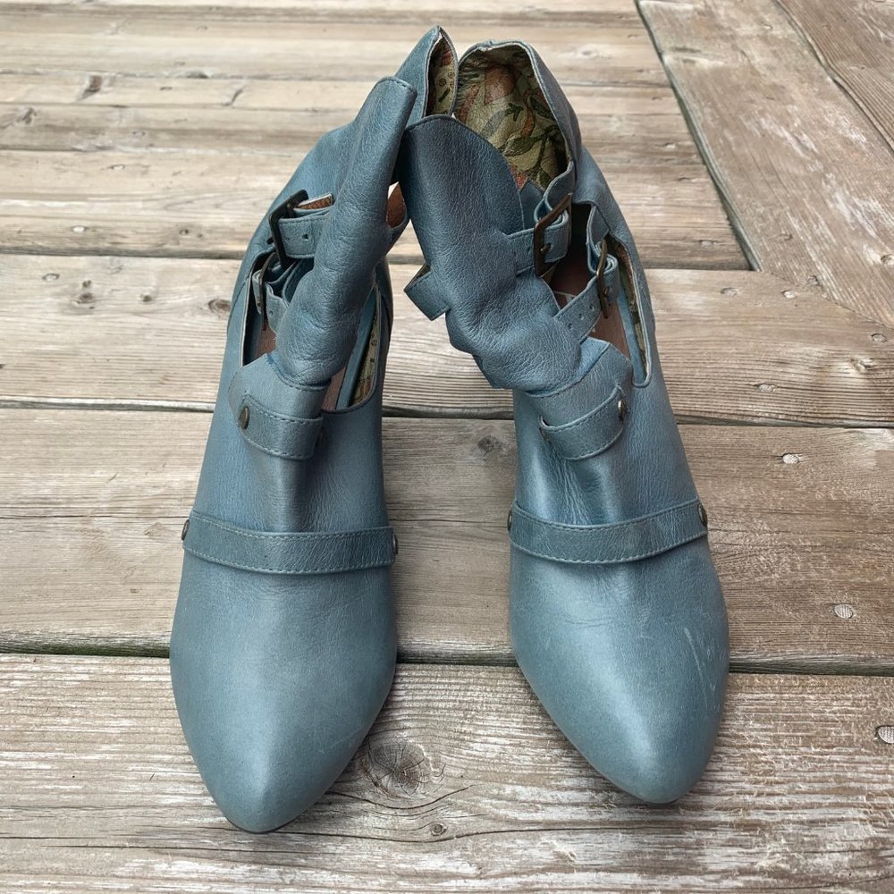 AWOL Blue Buckles Strappy Cutout Leather Boots